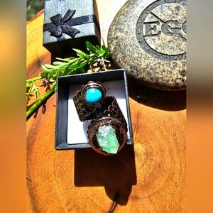 Elegant Turquoise Color  and Flourite Copper Ring One Size